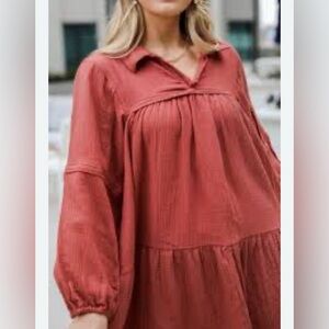 Ces Femmes Rust Orange Long Sleeve Dress